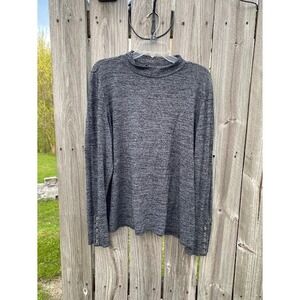 Rafaella Womens XL Charcoal Heather Grey Mock Neck Button Cuff Long Sleeve Top‎